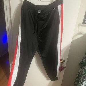 💝 3X Bebe Black Track Pants with Red and White Stripes